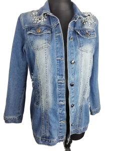 Kurtka katana jeans zdobiona perełkami rozmiar 40