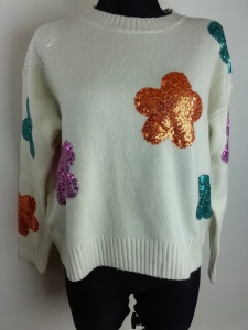Sweter kwiaty w cekiny Tu rozmiar 44 len wiskoza 